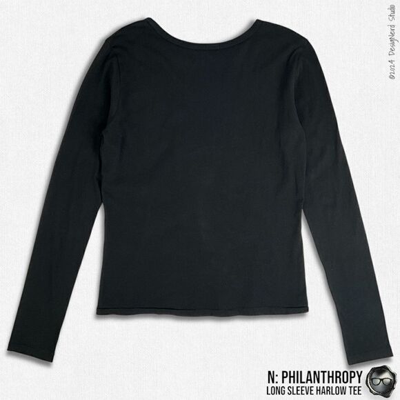 N:PHILANTHROPY LONG SLEEVE HARLOW BFF TEE SHIRT IN BLACK CAT CUT OUT NECK BAND - Picture 6 of 12